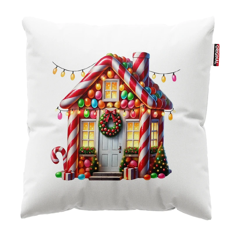 کوسن پاد آفرین مدل کریسمس طرح خانه شکلاتی کد PK302548 سایز 30*30 سانتی متر 