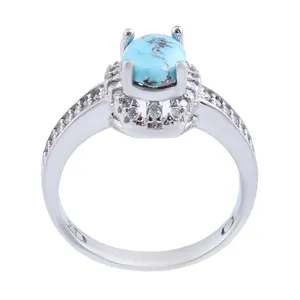 انگشتر نقره زنانه مدل بازرگانی میلادی فیروزه طبیعی نیشابور رکاب روکش رادیوم کد AWR_1232