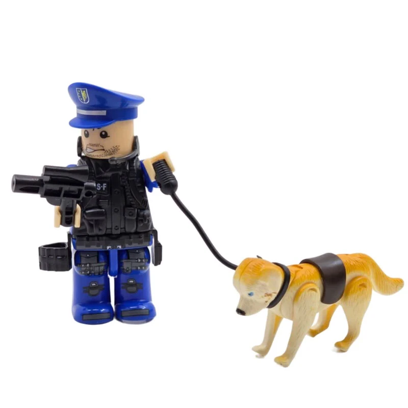 فیگور ناب سل مدل فیگور ناب سل مدل پلیس و سگ لگویی همراه با کلت کد police006 ارتفاع 10 سانتی متر