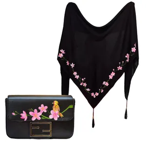 ست کیف و روسری زنانه مدل گل نقاشی طرح پرنده و گل کد lin2_S2