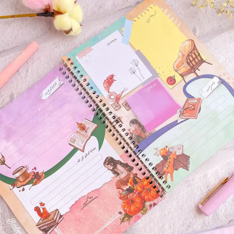 دفتر شکرگزاری 80 برگ سویل طرح دختر و میز تحریر کد 7008