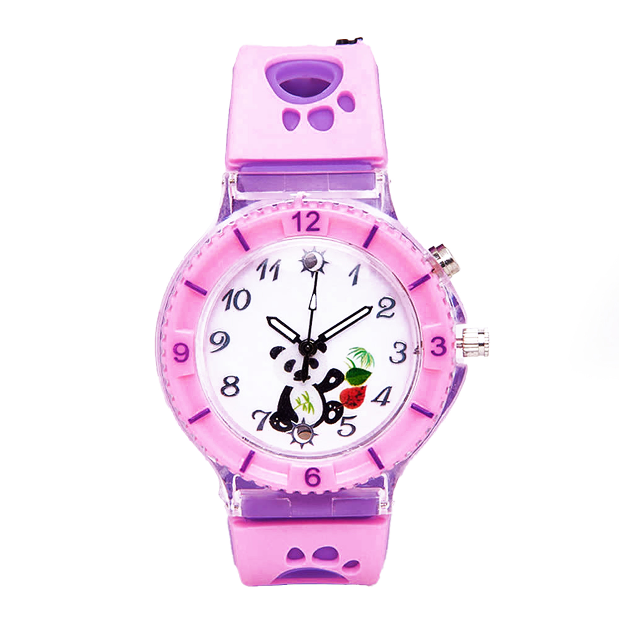 ساعت مچی عقربه ای بچکانه مدل چراغ دار عروسکي طرح پاندا