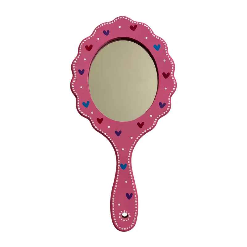 آینه آرایشی دسته‌دار مدل پرنسسی طرح قلب