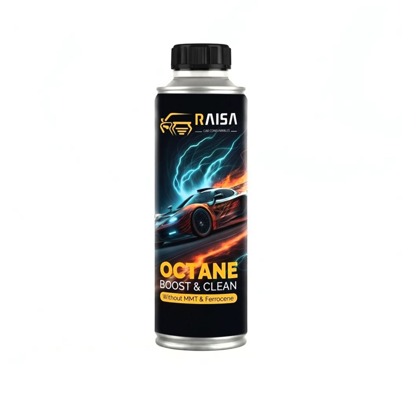 اکتان بوستر و پاک کننده سیستم احتراق خودروهای بنزینی و توربو رایسا مدل فاقد MMT و Ferrocene حجم 300 میلی لیتر