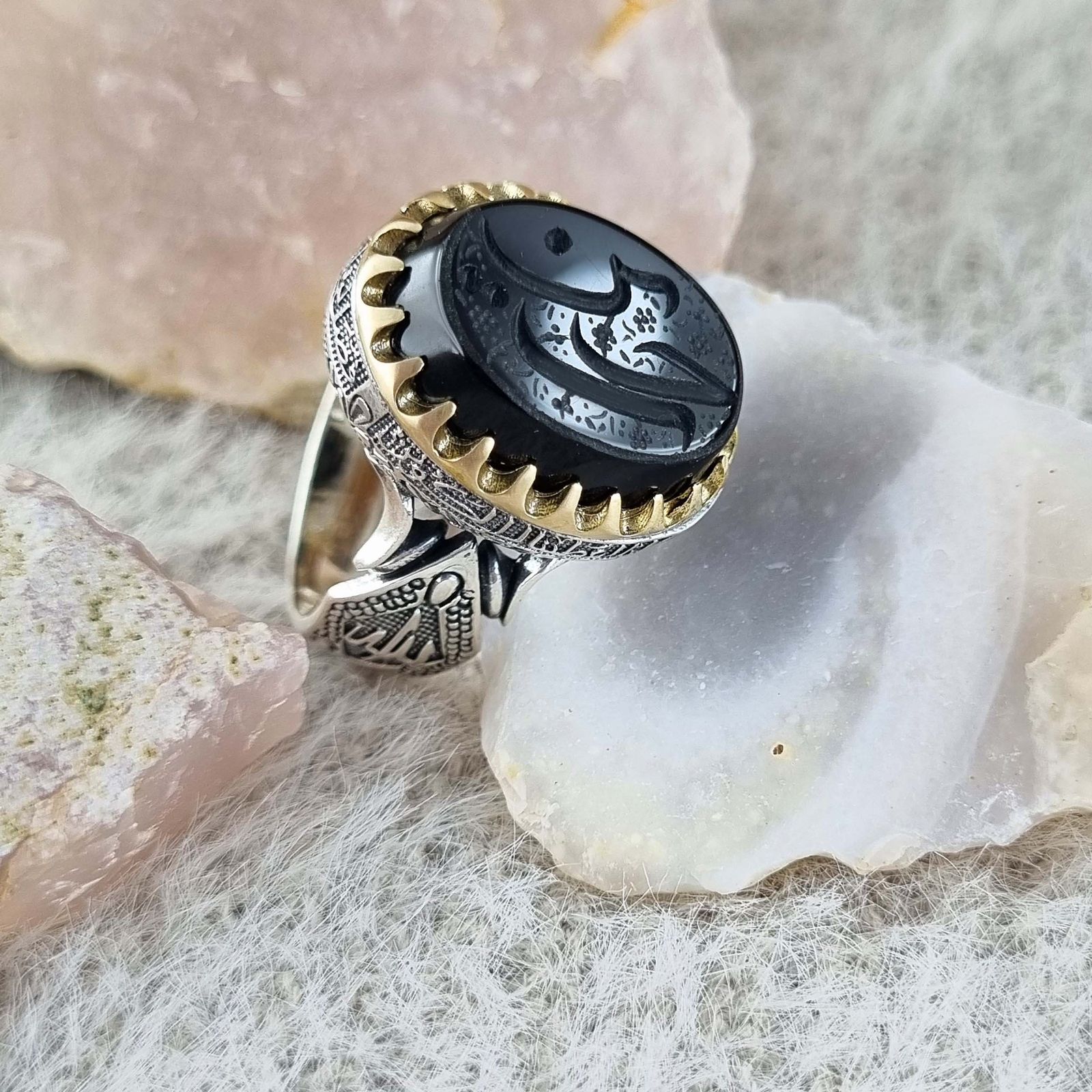 انگشتر نقره مردانه ملک زیور مدل سوره کوثر طرح حسین کد 416 - - 2