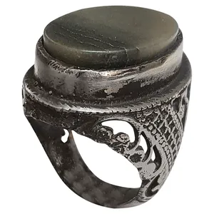 انگشتر نقره مردانه مدل یشم هنری YH2116