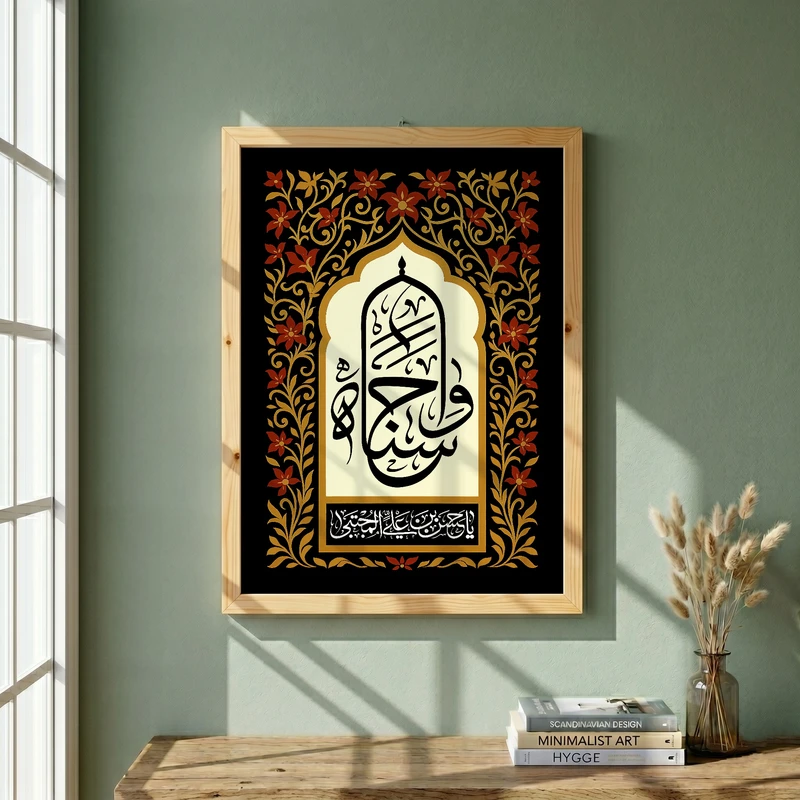 تابلو طرح شهادت امام حسن (ع) مدل G14294 فریم کرم روشن