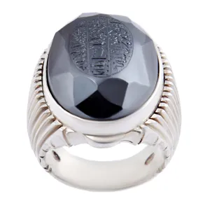 انگشتر نقره مردانه بازرگانی میلادی مدل حدید خطاطی اعوذو بجلالله رکاب دست ساز کد AM_2638