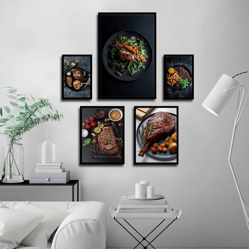 تابلو بکلیت طرح رستوران و استیک گوشت مدل B-1805 مجموعه 5 عددی