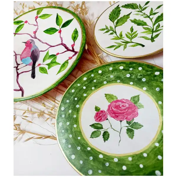 بشقاب دیوارکوب سفالی طرح بهار مجموعه 3 عددی