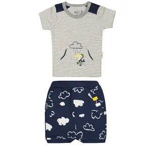 ست تی شرت و شلوارک نوزادی نیلی مدل toka s 2022