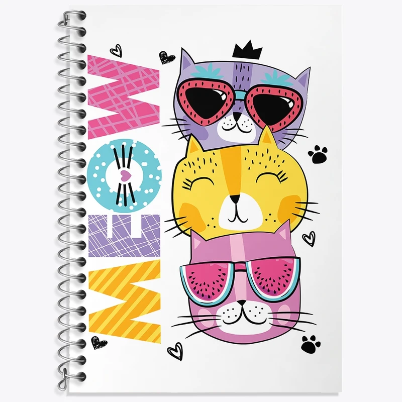 دفتر زبان 50 برگ خندالو مدل دو خط طرح گربه (Cat) کد N881