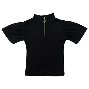 کراپ‌تاپ آستین کوتاه زنانه مدل زیپ دار 12-30 رنگ مشکی