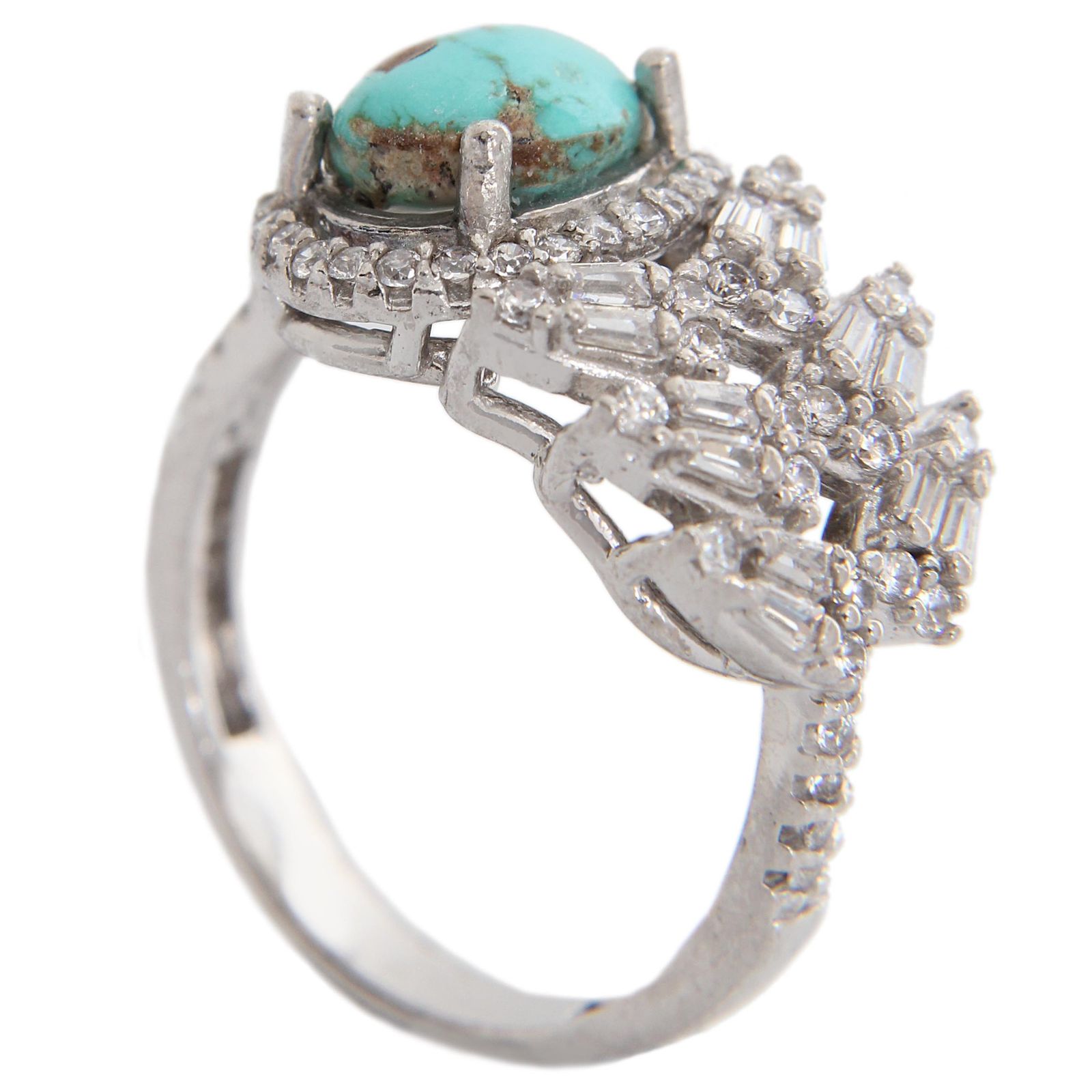 انگشتر نقره زنانه مدل فیروزه نیشابور مخراج برلیان آبکاری رادیوم کد AWR_1650 - - 1