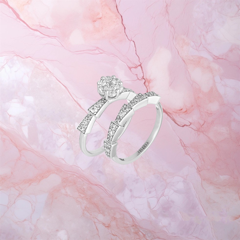 ست حلقه و پشت حلقه طلا 18 عیار زنانه لیلیوم‌ گلد مدل DRC37-34d طرح بولگاری