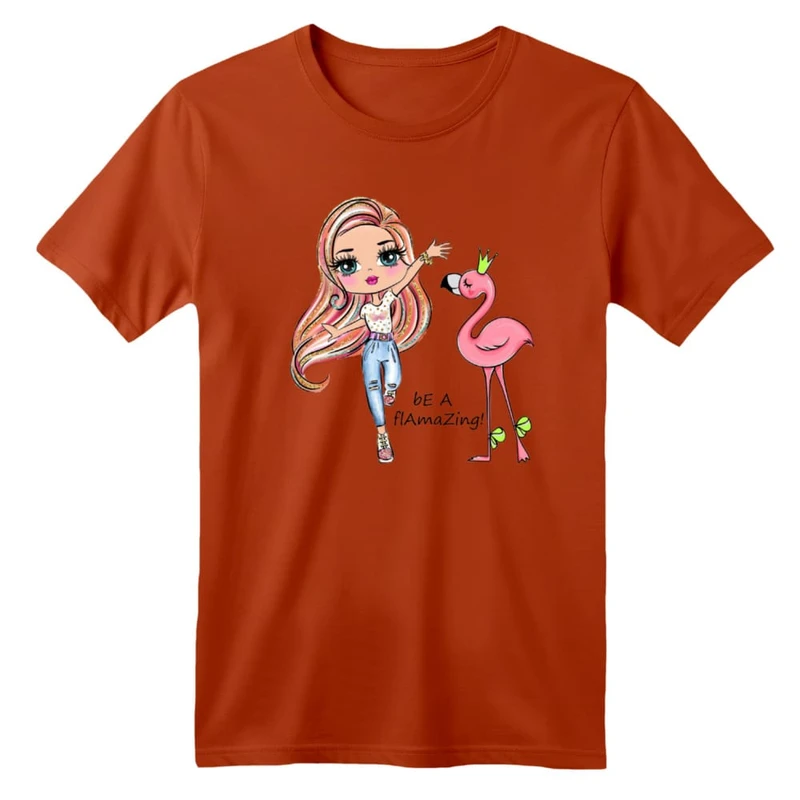 تی شرت آستین کوتاه بچگانه مدل دختر و فلامینگو