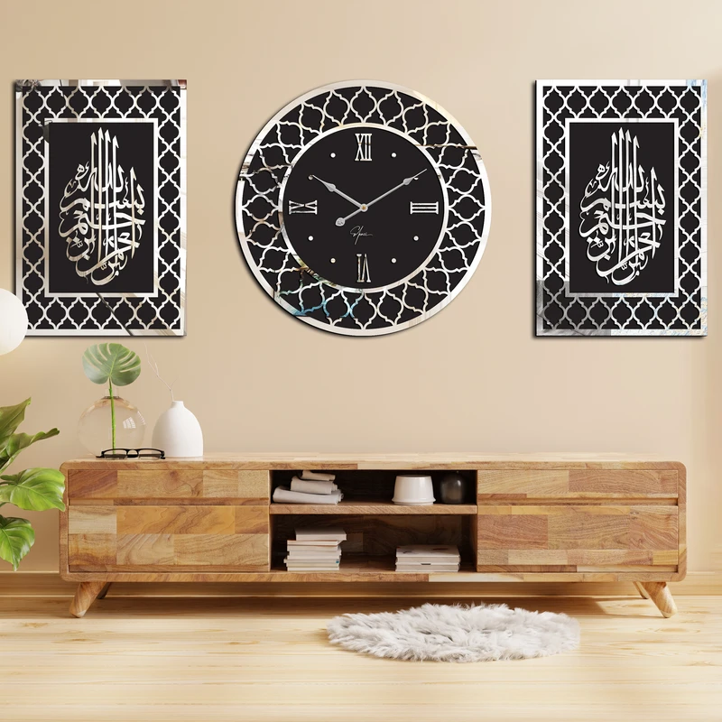 ساعت دیواری اِلِنسی مدل اسلیمی به همراه تابلو