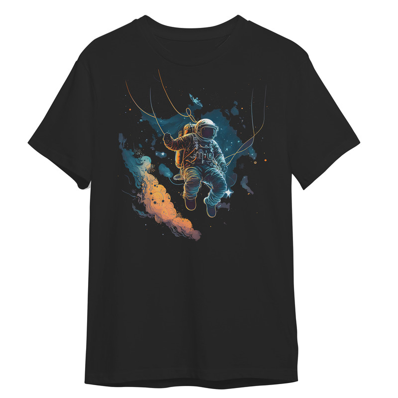 تی شرت آستین کوتاه پسرانه مدل فضانورد کهکشانی کد 0327 رنگ مشکی