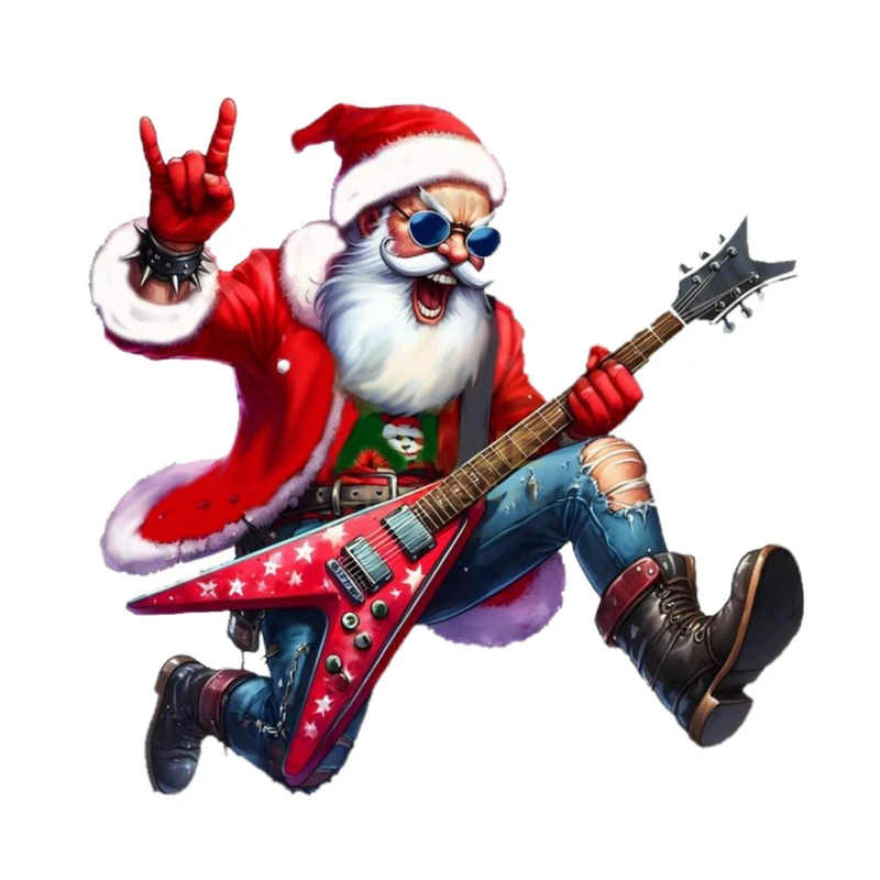 استیکر پارچه و لباس پاد آفرین مدل بابانوئل کریسمس موسیقی گیتار کد‌ 3676