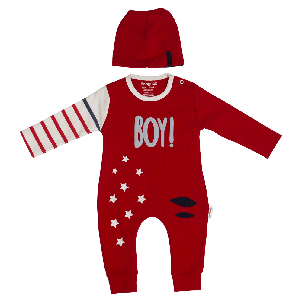  ست سرهمی و کلاه نوزادی پسرانه بی بی ناز طرح BOY مدل 1002