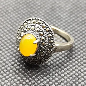 انگشتر نقره زنانه مدل سنگ شرف الشمس طرح سیاه قلم کد 76