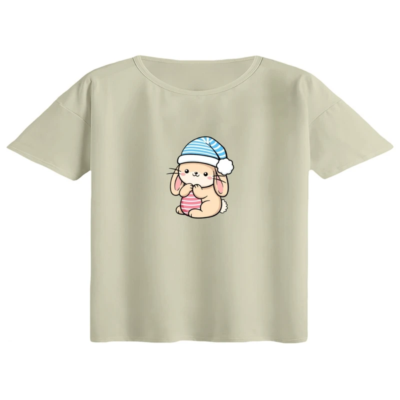 کراپ تی‌شرت آستین کوتاه زنانه مدل خرگوش مهربون کد 01