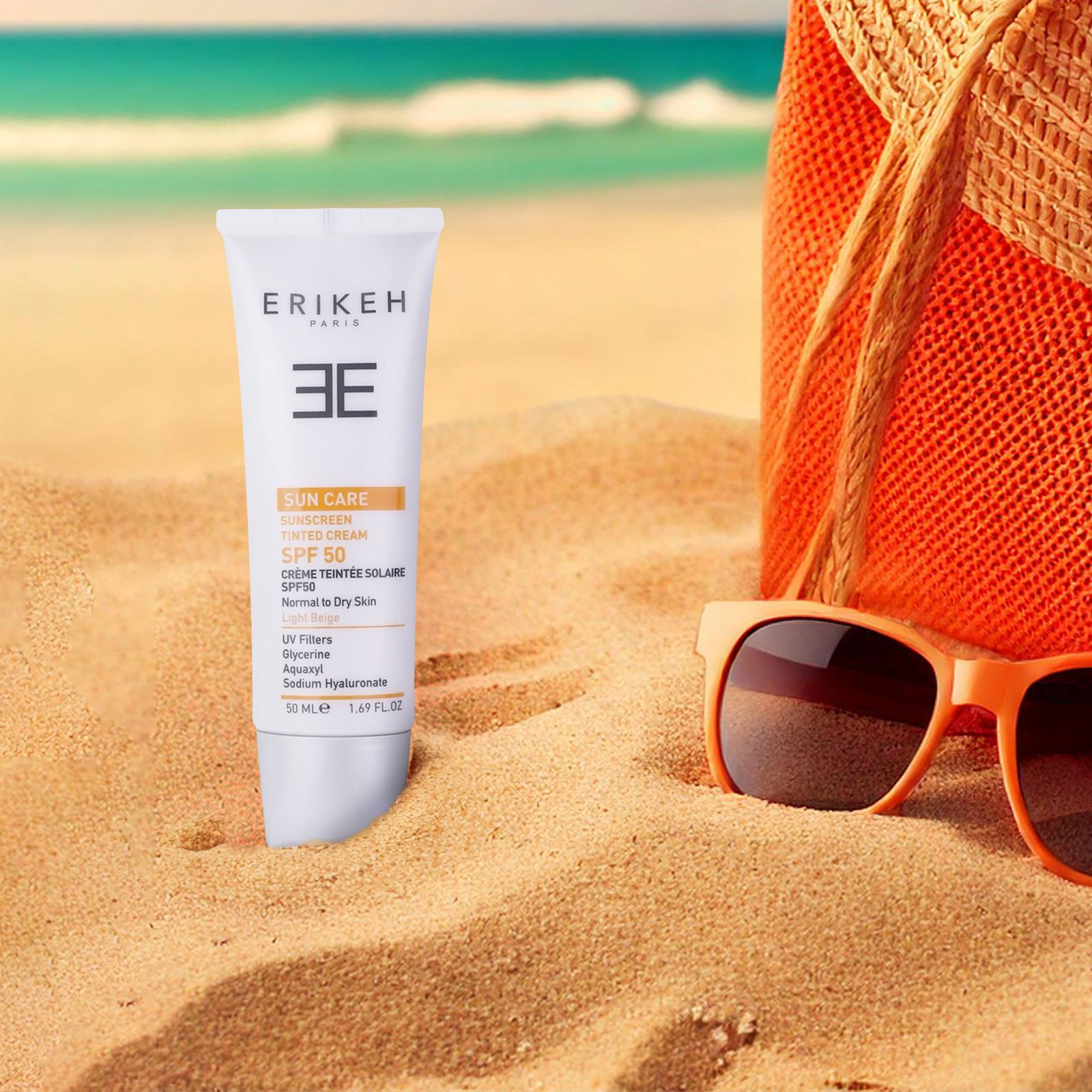 کرم ضد آفتاب رنگی صورت اریکه spf50 مدل Light Beige مناسب برای انواع پوست نرمال تا خشک حجم 50 میلی‌لیتر -  - 3