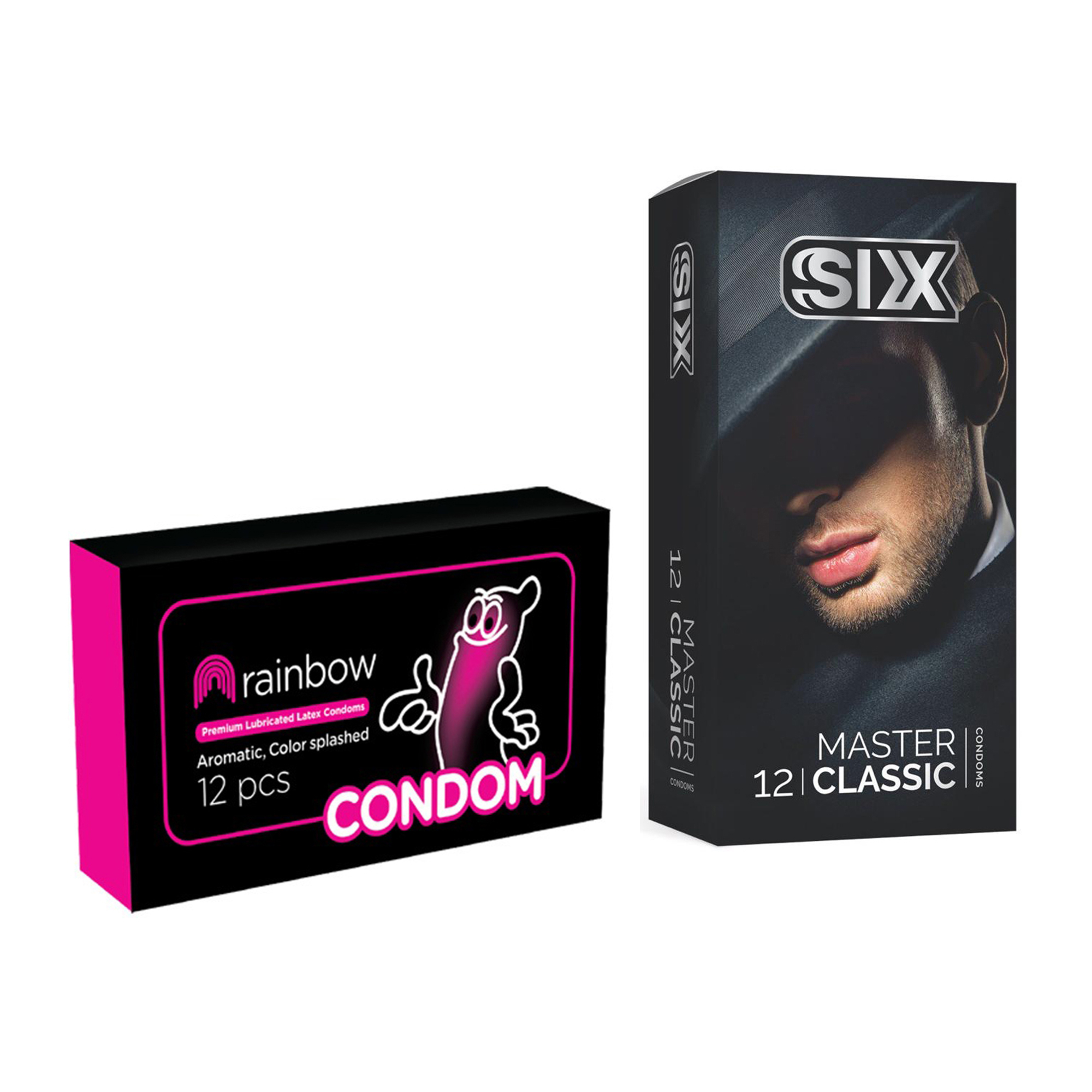 کاندوم سیکس مدل Master Classic بسته 12 عددی به همراه کاندوم کاندوم مدل Rainbow بسته 12 عددی