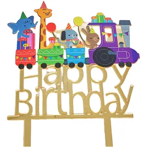 تاپر کیک تی ایکس مدل Happy Birthday طرح قطار حیوانات کد TH03