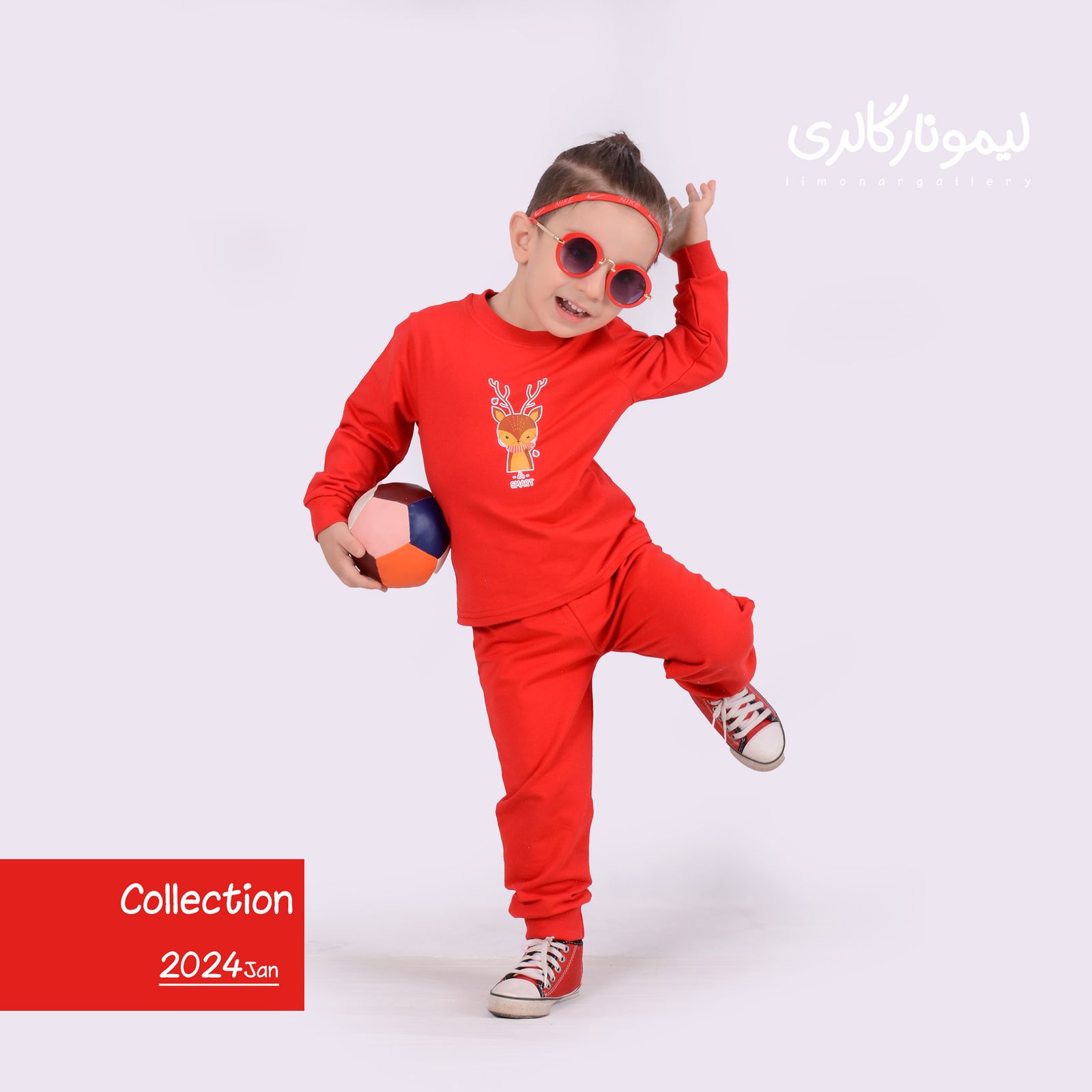 ست تی شرت و شلوار بچگانه لیمونار گالری مدل گوزن و کفش دوزک -  - 3
