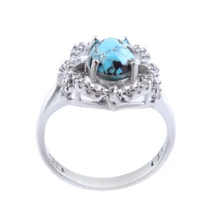 انگشتر نقره زنانه مدل بازرگانی میلادی فیروزه نیشابور رکاب روکش رادیوم کد AWR_1226