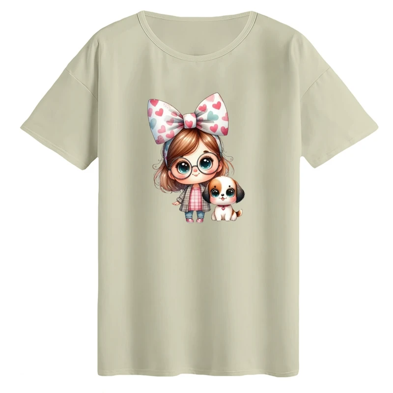 تی‌شرت لانگ آستین کوتاه زنانه مدل دخترک و هاپو