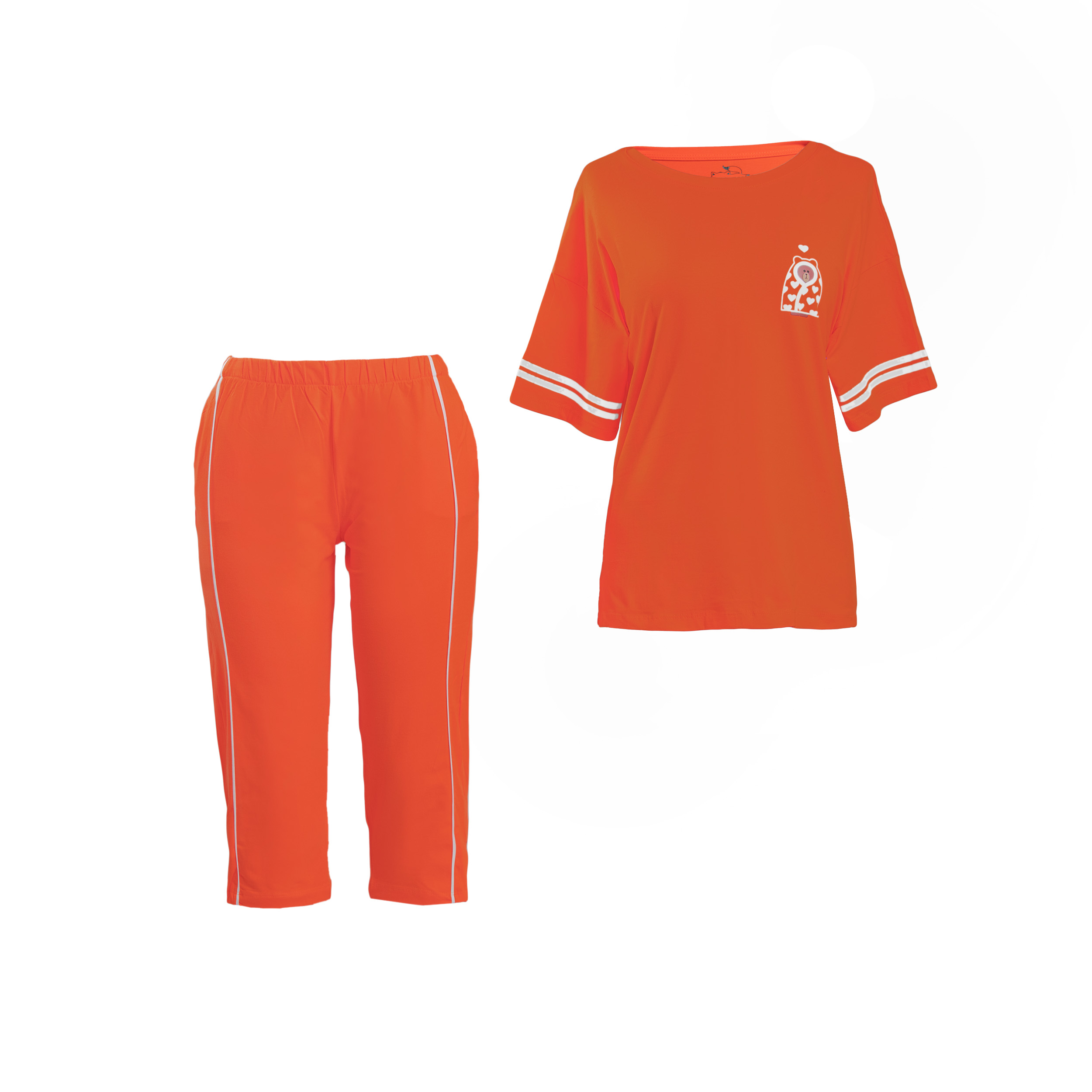 ست تی شرت و شلوارک زنانه بنیس مدل درمانه رنگ نارنجی