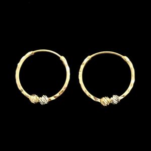 گوشواره حلقه ای طلا 18 عیار زنانه طلا و شمش برلیان مدل دو گوی دو رنگ