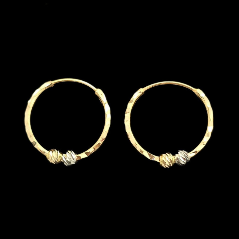 گوشواره حلقه ای طلا 18 عیار زنانه طلا و شمش برلیان مدل دو گوی دو رنگ