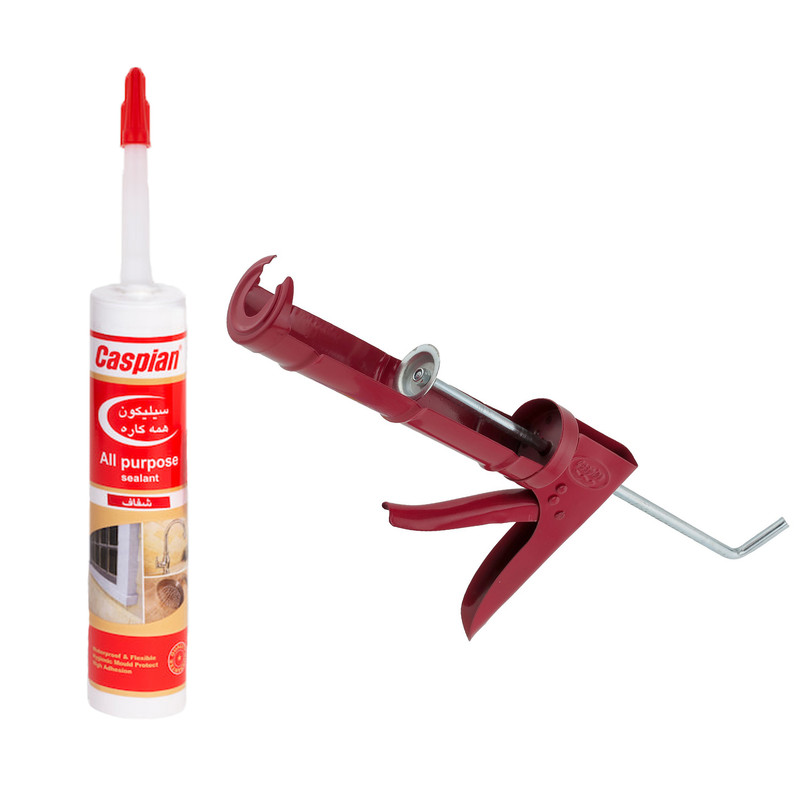 چسب آکواریوم کاسپین مدل شفاف آنتی باکتریال حجم 330 میلی لیتر به همراه دستگاه چسب