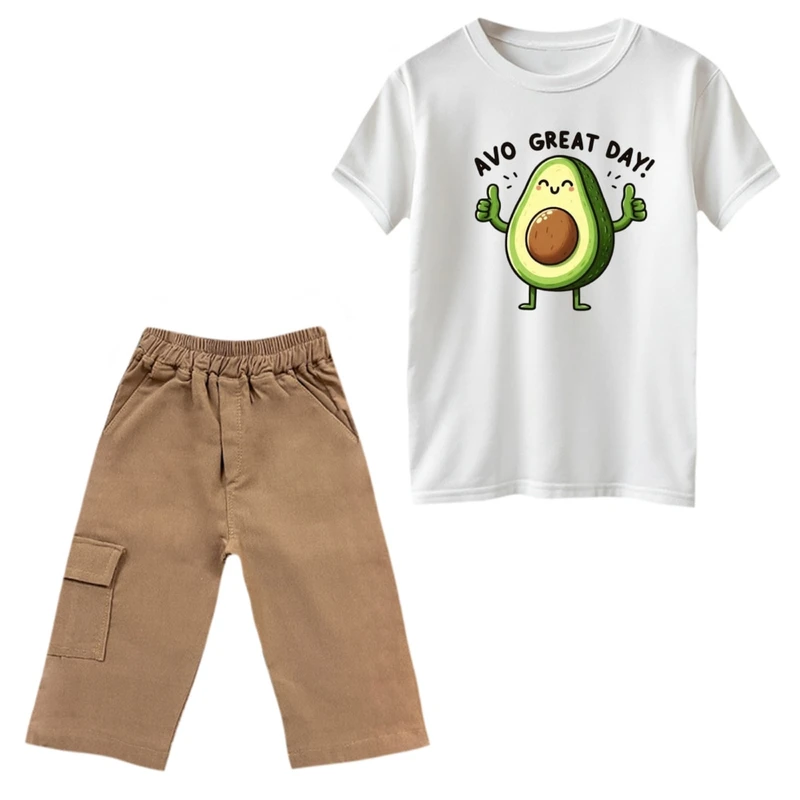 ست تی‌شرت و شلوارک پسرانه مدل آووکادو خوشحال