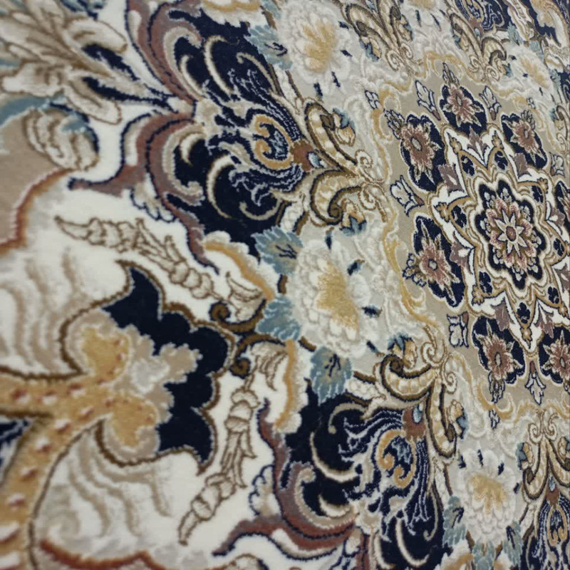 فرش ماشینی 1200 شانه زمینه سرمه ای حاشیه کرم مدل 9525 