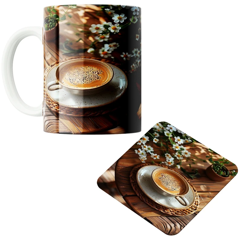 ماگ پاد آفرین مدل فنجان کاپوچینو کد 01 به همراه زیر لیوانی