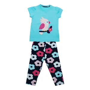 ست تی شرت و شلوار دخترانه طرح طوطی مدل 20312 رنگ آبی