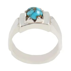 انگشتر نقره مردانه بازرگانی میلادی مدل سنگ فیروزه طبیعی نیشابور رکاب دست ساز کد AM_1644