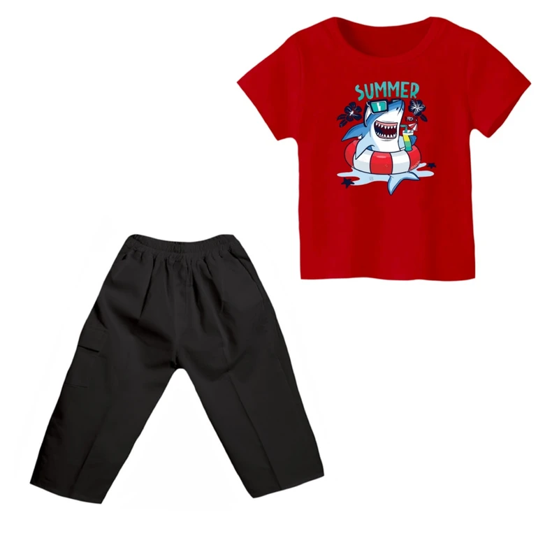 ست تی شرت و شلوارک پسرانه مدل کوسه کد ۱