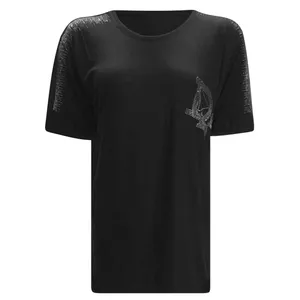 تی شرت آستین کوتاه زنانه مدل فانریپ نگینی نخی کد tm-2335 