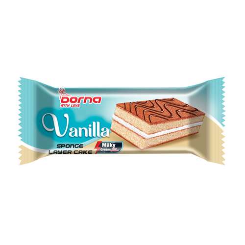 کیک دولایه وانیلی کرم شیری درنا -35 گرم بسته 36 عددی