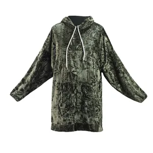 هودی زنانه مدل مخمل کوبیده کد 7001 رنگ سبز