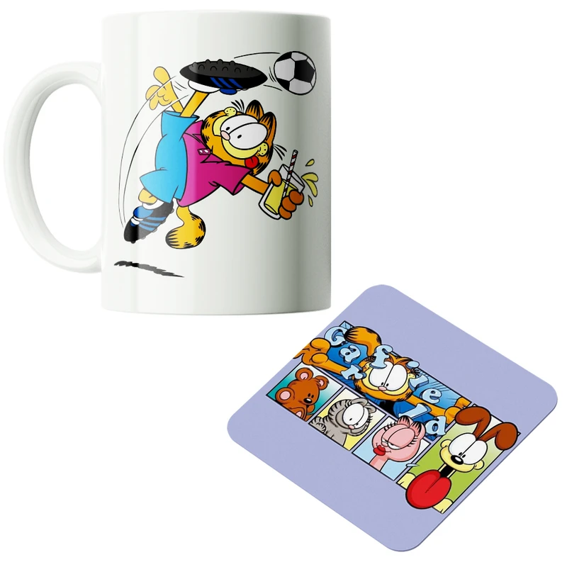 ماگ پاد آفرین مدل کارتونی گارفیلد کد PZ266 به همراه زیرلیوانی