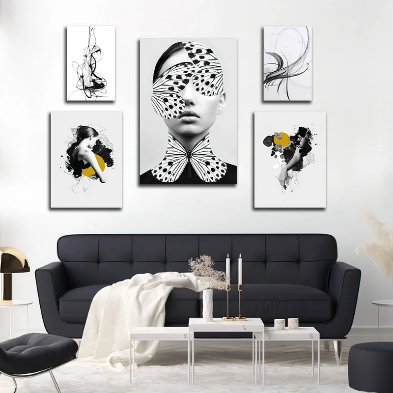 تابلو شاسی بکلیت طرح نقاشی مینیمال و چهره مدل SH-2714 مجموعه 5 عددی