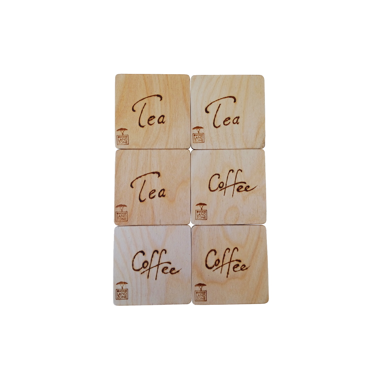 زیر لیوانی چوبی وودلندزون مدل tea-cofe بسته 6 عددی