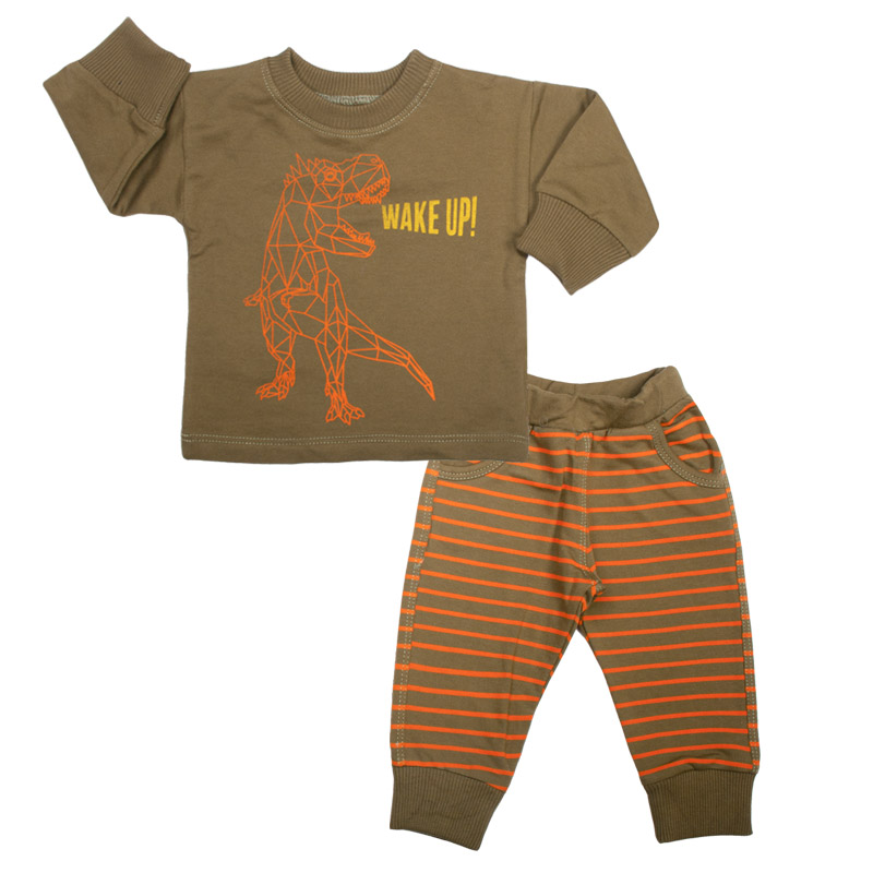 ست تی شرت و شلوار نوزادی آدمک مدل دایناسور کد 117661 رنگ زیتونی -  - 9