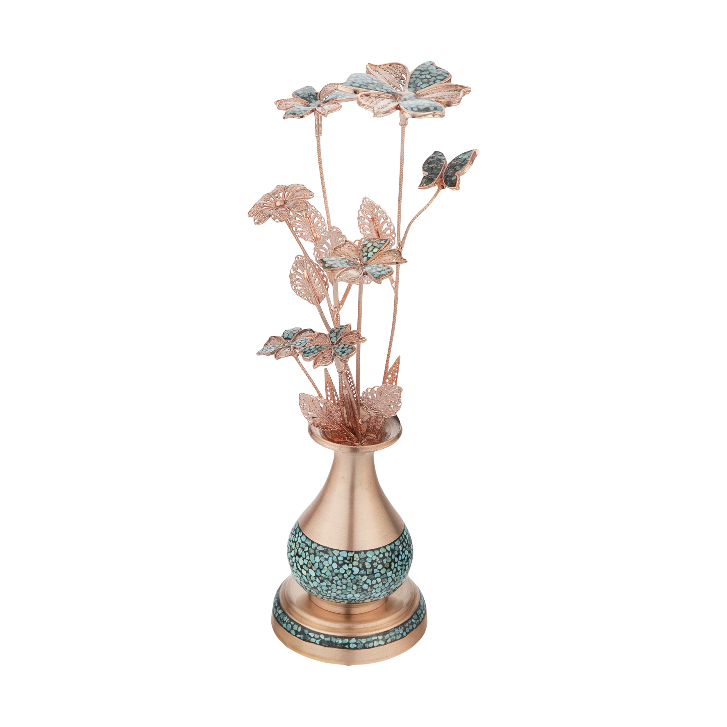 Set of turquoise flowers and vase, code 2